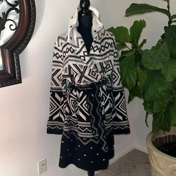 Ralph Lauren Women’s Black White Aztec Southwest Car Coat Cardigan Size XL - Picture 7 of 16